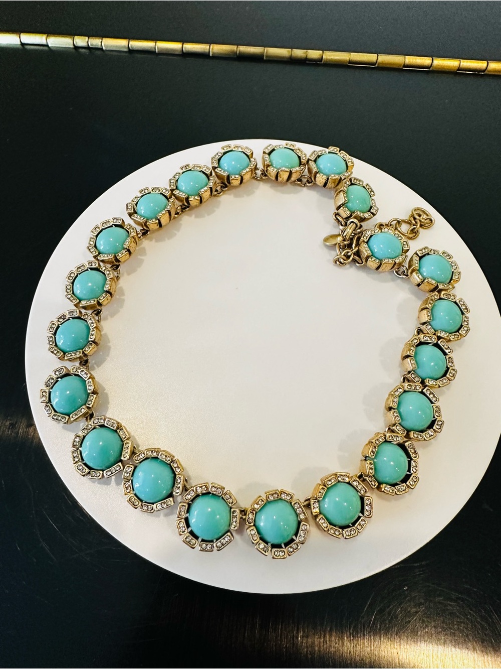 J.Crew Vintage Retro Spring Summer Turquoise CZ Water Lily Statement Necklace - Picture 13 of 17